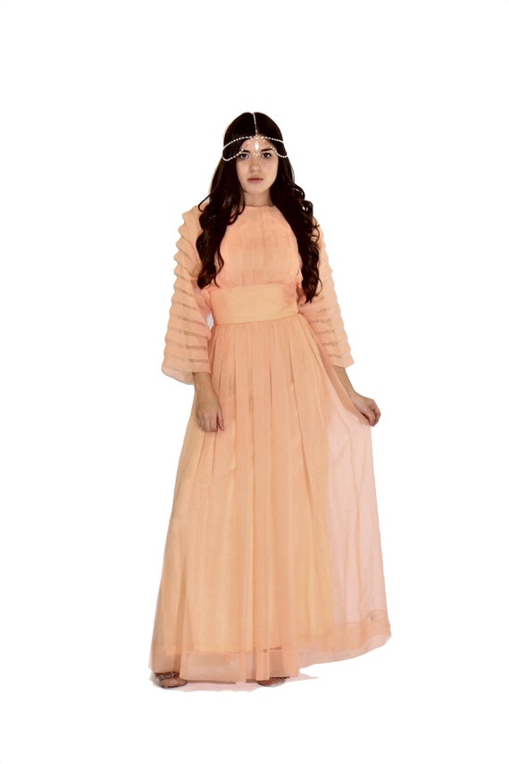 Peach Chiffon Bohemian Maxi Dress XS S