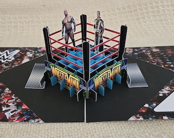 Tarjeta de cumpleaños desplegable personalizable de WWE o AEW.