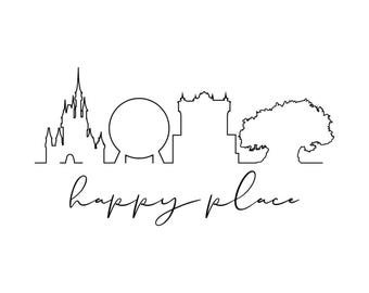 Autoaufkleber mit Disney-Park-Symbolen „Happy Place“