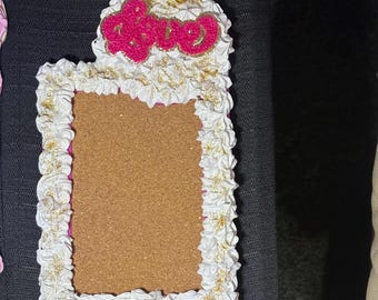 Bacheca magnetica in sughero 4x6 decoden fatta a mano bianca e oro amore