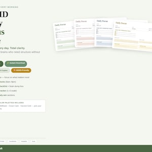 ADHD Daily Focus Planner Page | Priorities, Time Blocks, Brain Dump (PDF)