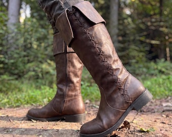 Herren Renaissance Faire Stiefel, Mittelalterliches Kostüm für Männer, Pirat Cosplay Outfit, Kniehohe Stiefel für LARP, Geschenk für Ihn