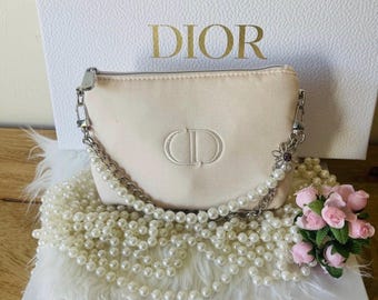 Upcycled Dior Mini Bag with Pearl Chain Strap, Waterproof Organizer Insert