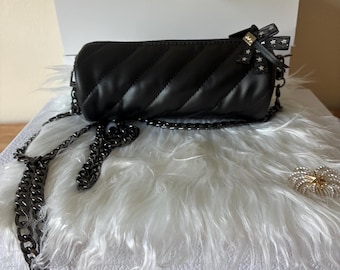 ReviveLuxe Black Quilted Crossbody Bag | YSL Upcycled Chain Clutch | Minimalist Luxury Shoulder Bag