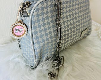 ReviveLuxe Upcycled Dior Inspired Mini Satchel | Blue Houndstooth Crossbody