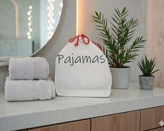 100% Natural Cotton Pajama Bag, Handmade Sleepwear Pouch, Nightwear Pouch,  Travel Organizer
