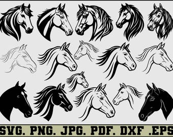 Horse Head Svg, Horse Portrait Svg, Horse Clipart Svg, Horse Silhouette Svg, Horse Vector Svg, Horse Cut File Svg, Horse Png, Horse Dxf