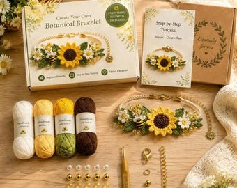 Kit para hacer pulseras de flores a crochet, pulseras de mariposa DIY, kit para hacer joyas florales hechas a mano, set de regalo para principiantes en crochet, kit de manualidades para mujeres.