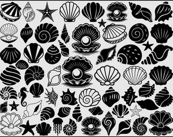 60 Seashell SVG, Seashell Outline, Solid Seashell, Layered Seashell, Sea Shell Svg, Seashell Vector, Seashell Silhouette, Instant Download