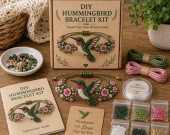 Kit para hacer pulseras de colibrí en 3D con cuentas, kit de manualidades para crear pulseras de pájaros, joyería con dijes florales y naturales, regalo DIY para adolescentes y adultos.