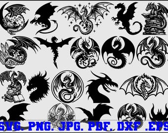 Dragon SVG Bundle, 50 Mythical Dragon PNG Clipart, Fantasy Magical Designs, Cricut, Digital Download