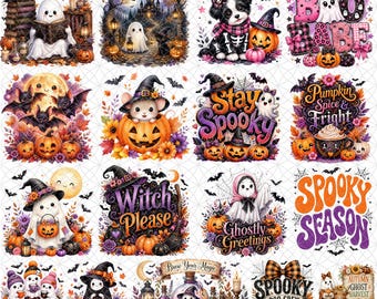Halloween PNG Bundle 42 Designs, Autumn Harvest Vintage Halloween Shirt Design, Cute Ghost Pumpkin Sublimation Spooky Season Fall PNG, PDF