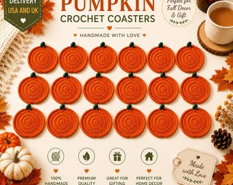 Pumpkin Coaster Set Crochet Pattern, Coasters Become One 3D Pumpkin, Handmade Drink Mats, Farmhouse Decor for Fall, Halloween Kitchen Gifts