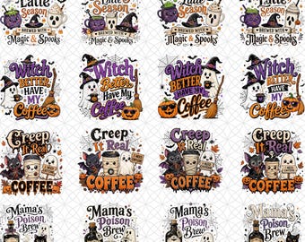 72 Fall Coffee PNG Bundle Style, Halloween Season Sublimation, Cute Spooky Graphic, Autumn T-Shirt Design, Transparent Digital File