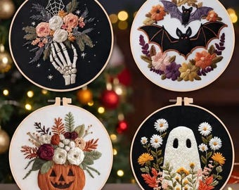 Halloween theme Embroidery kit House Embroidery Modern Embroidery Aesthetic Embroidery, DIY Starter Craft Kit for Adults Beginners Modern