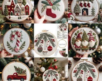 Merry Christmas Embroidery Starter Kit | Modern Holiday Décor | Christmas Punch Needle Kit | Printed Pattern and Yarn | Build your Own