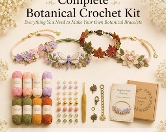 Kit para hacer pulseras de flores a crochet, pulseras de mariposa DIY, kit para hacer joyas florales hechas a mano, set de regalo para principiantes en crochet, kit de manualidades para mujeres.