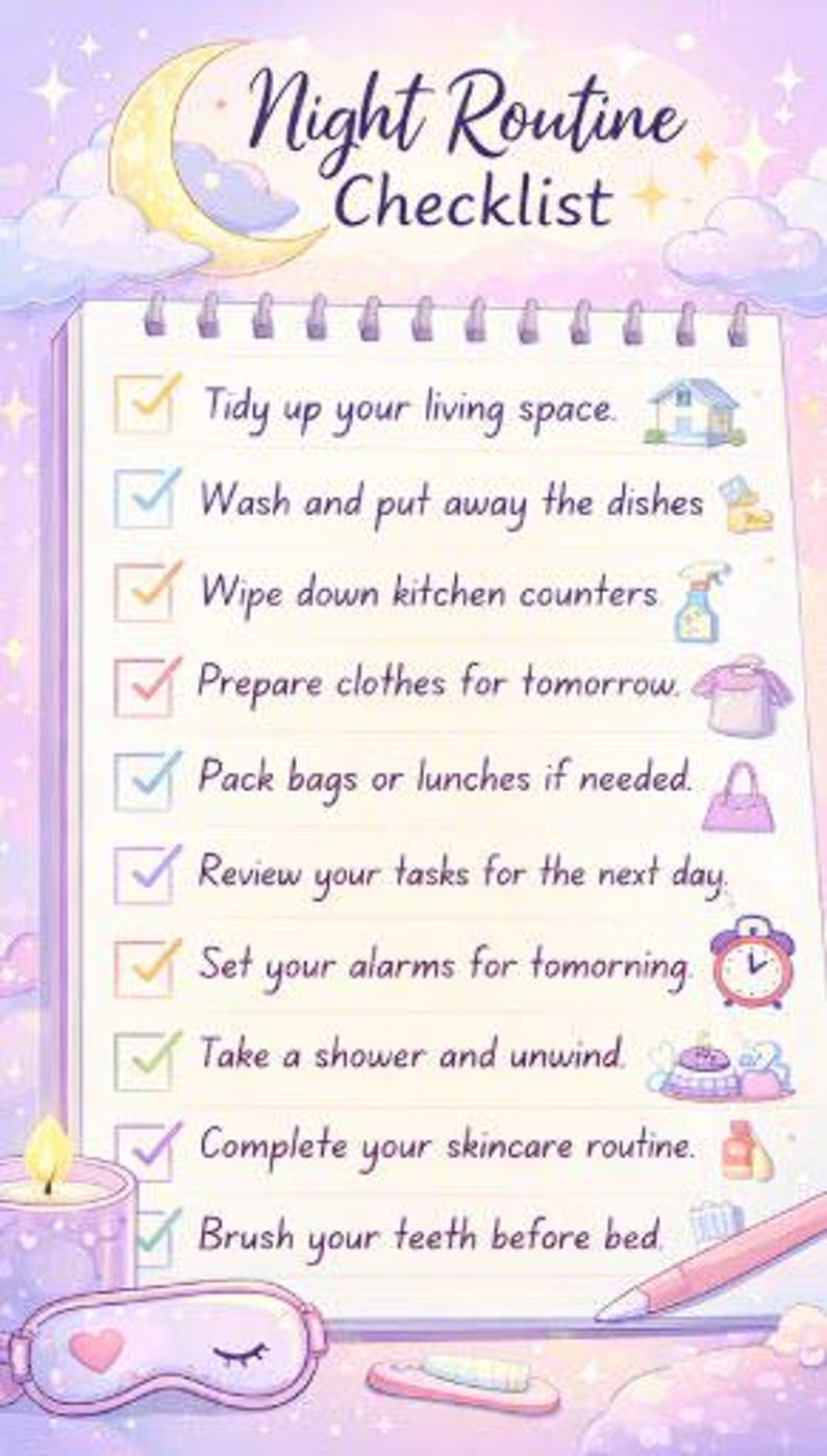 Night Task List Night Routine Checklist | Evening To-do List for Moms & Busy Women ...
