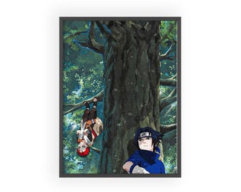 Sasuke and Garra Anime Shinobi Tree Scene Poster with Wooden Frame