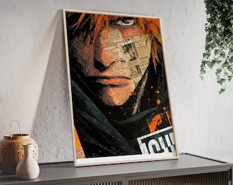 Ichigo Bleach | Grunge Orange-Haired Warrior Posters | Framed Wall Art, Newspaper Collage