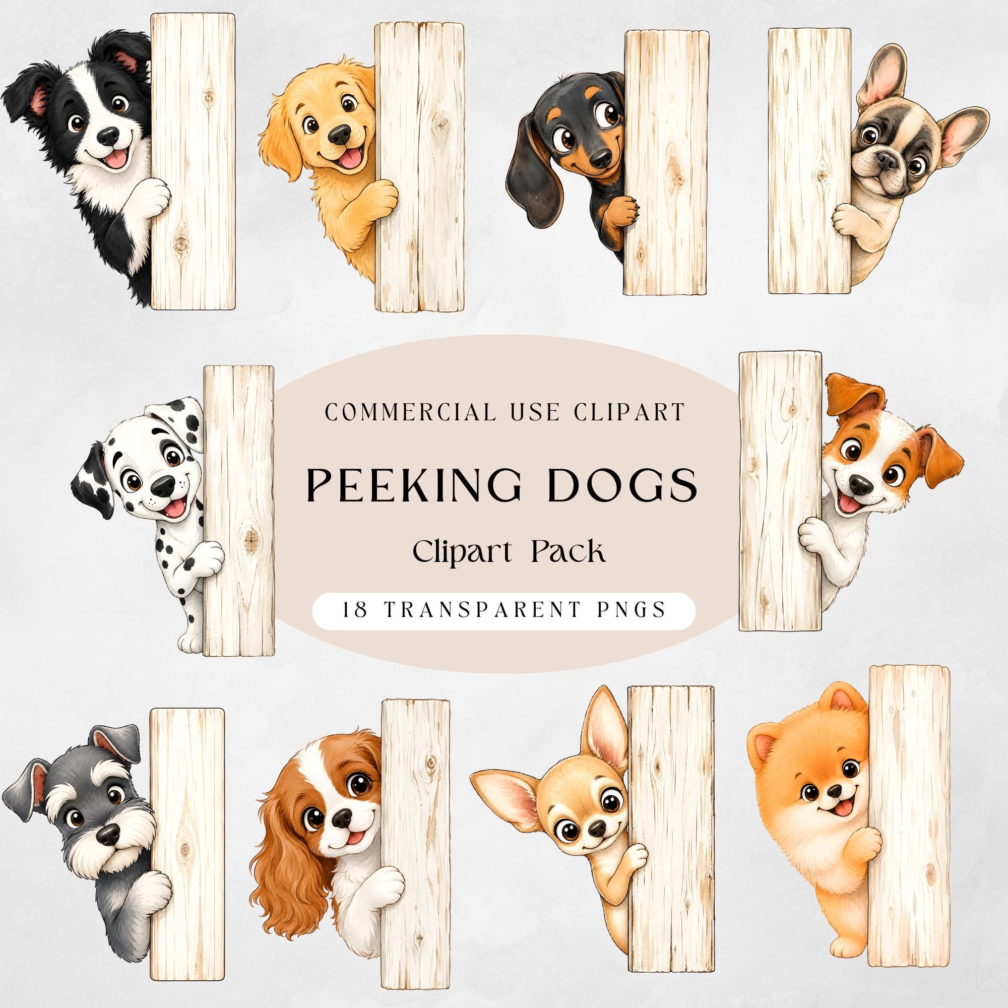 Peeking Dogs Clipart Bundle, Cute Puppy PNG, Watercolor Dog Clipart ...