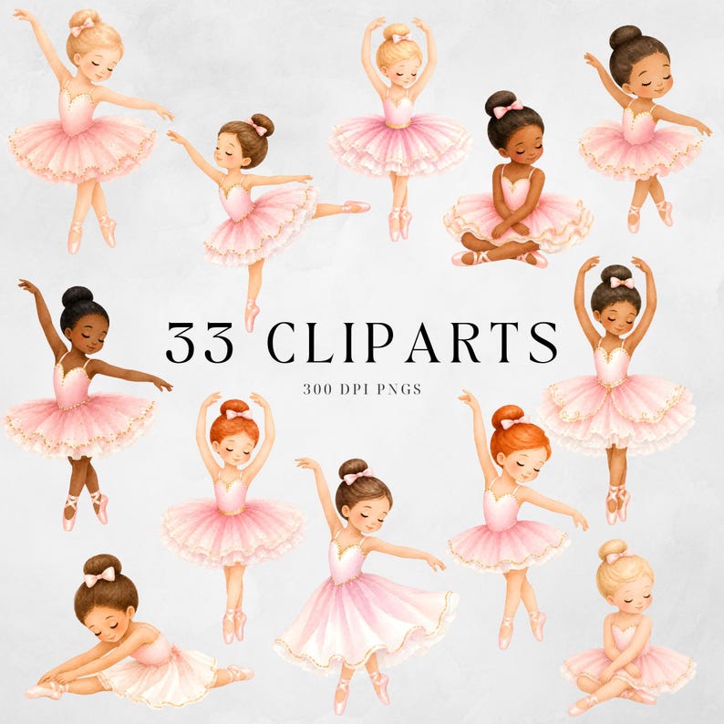 Pastel pink ballet clipart collection with swan, bunny, and accessories