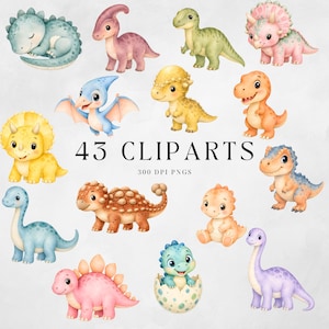 Cute dinosaur clipart set for birthday invitations, baby shower designs and nursery decor