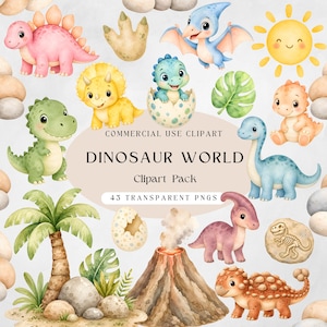 Dinosaur Clipart Bundle, Watercolor Dino PNG, Dinosaur World Baby Shower Nursery Clipart, Cute Dinosaur , pastel Dinosaur Commercial Use