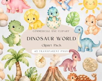 Dinosaur Clipart Bundle, Watercolor Dino PNG, Dinosaur World Baby Shower Nursery Clipart, Cute Dinosaur , pastel Dinosaur Commercial Use