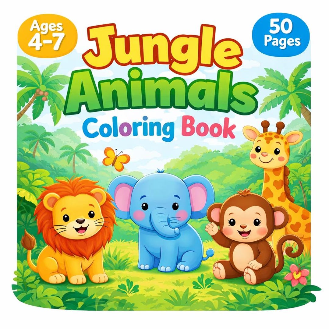 Jungle Animals Coloring Book for Kids Ages 2-4, 50 Printable Coloring ...