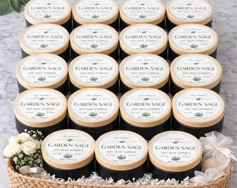 Velas aromáticas de salvia de jardín en lata de 113 g (4 oz) – Ideales para eventos, spas, bienestar, bodas y regalos corporativos – Velas de soja hechas a mano – Paquetes de 25, 50 y 100 unidades