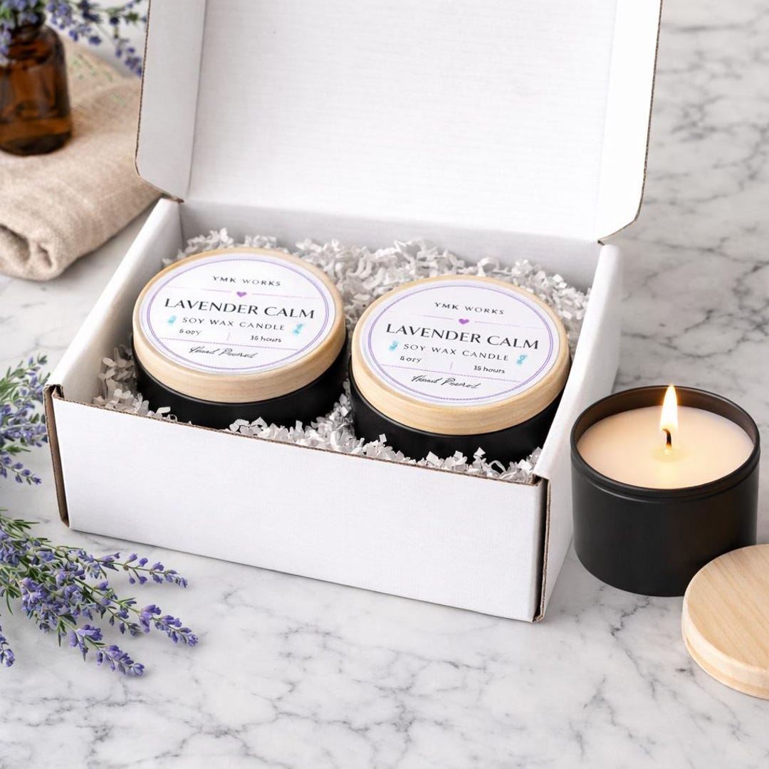 2‑candle Gift Set • Pure Soy Container Candles • Lavender Calm or ...