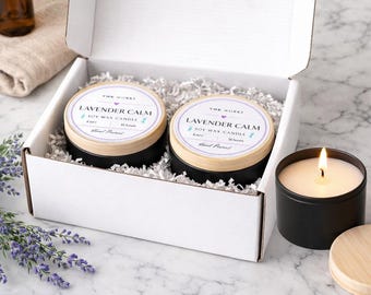 Juego de 2 velas: velas de soja pura en recipiente de lata negra con tapa de madera.