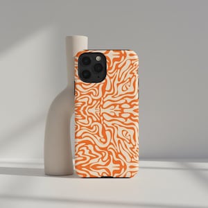 Orange virvelformad mobilskal | Abstrakt vågigt mönster för iPhone, Samsung och Pixel | Djärvt skyddande skal