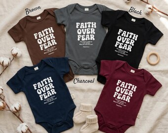 Faith Over Fear Baby Bodysuit, Retro Christian Toddler Tee, Psalms 118:6 Outfit