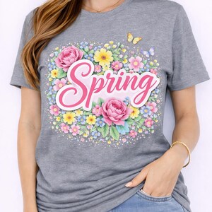 春の花柄Tシャツ｜花束、蝶、パステルカラーの花