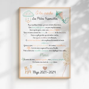 Affiche remerciement crèche personnalisée, cadeau de fin d'année MAM halte-garderie, poster merci prénom