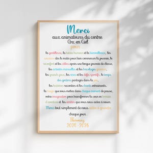 Affiche Merci Personnalisée  | Cadeau Animateur Centre de Loisirs Périscolaire| Tableau Prénom Enfant et Années | Poster Souvenir Structure
