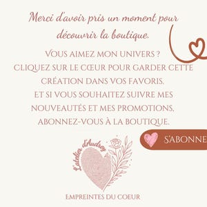 May include: A light beige graphic with French text, a heart-shaped arrow, and a heart-shaped button that says "S'abonner". The image also features a fingerprint design with a rose and the text "Empreintes du Coeur".