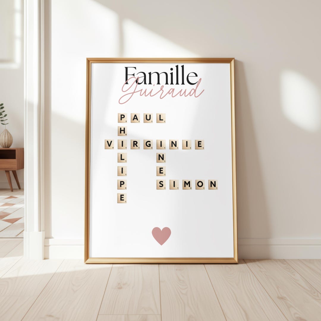 Personalized Family Scrabble Poster With Heart, Gift With Intertwined ...