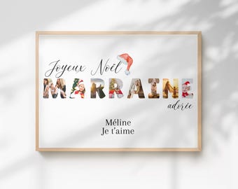 Personalized Godmother Poster with Photos, Christmas Gift or Godmother Proposal, Godchild's Name
