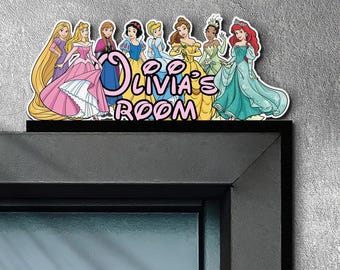Disney Princess Door Corner Sign, Custom Wooden Door Frame Decor, Belle Cinderella Ariel Aurora Nursery Wall Art, Disney Bedroom Decor