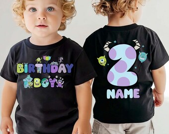 Dubbelzijdig Disney Monsters Inc verjaardagsshirt, Monsters University Mike Wazowski Sully Boo verjaardag jongen shirt, Kid familie verjaardag meisjesshirt