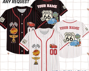 Custom Disney Cars Baseball Jersey for Kids, Lightning McQueen Mater Cartoon Jersey, Cars Birthday Gift for Kids, Racing Car Kids Jersey Y2K