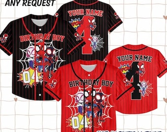 Custom Spidey Birthday Boy Baseball Jersey, Personalized Spider-Man Birthday Jersey Shirt, Spidey Team Outfit, Birthday Gift