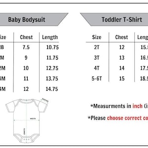 K&ouml;nnte beinhalten: Gr&ouml;&szlig;entabelle f&uuml;r Baby-Bodys und T-Shirts f&uuml;r Kleinkinder. Die Baby-Body-Gr&ouml;&szlig;en reichen von Neugeborenen bis 24 Monate, mit Brustma&szlig;en von 7,5 bis 12 Zoll und L&auml;ngen von 10,75 bis 14,75 Zoll. Ma&szlig;e in Zoll.