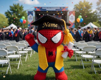Handmade Crochet Spider-Man Graduation Doll, Superhero Amigurumi Plush Toy