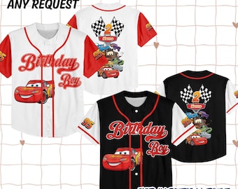Lightning McQueen Cars Birthday Boy Baseball Jersey Custom Name Number Kids Racing Birthday Shirt Cars Party Outfit