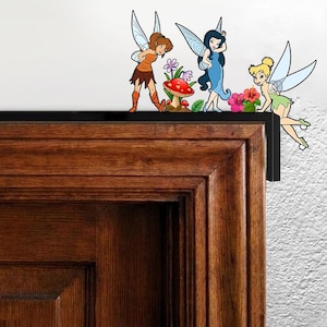Disney Fairies Wooden Door Corner Sign, Tinker Bell and Friends Door Decor, Disney Pixie Hollow Home Decor, Kids Nursery Room Wall Art Decor