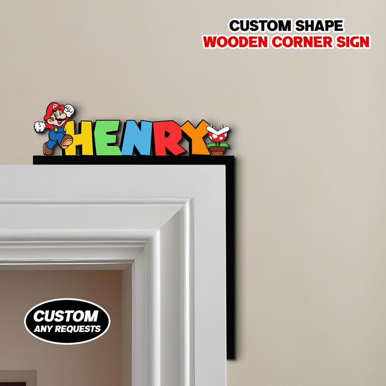 Custom Mario Peekaboo Corner Sign, Custom Kids Baby Nursery Room Door ...